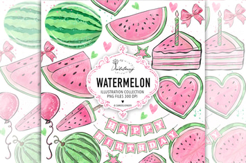 Watercolor Pink Watermelon Clipart