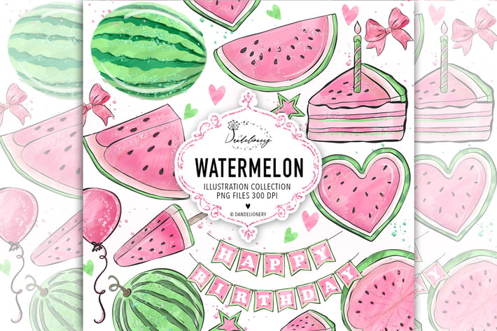 Watercolor Pink Watermelon Clipart