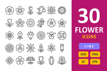 30 Flowers Icons - Line