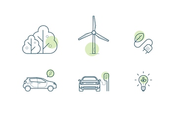 set of icons about green energy and electric cars