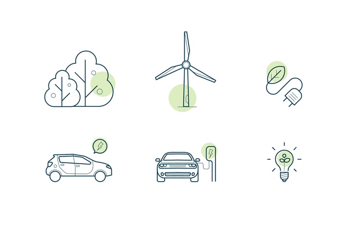 set of icons about green energy and electric cars