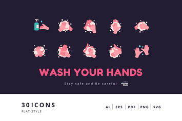 30 Elements Icon - Wash Your Hands Flat Style