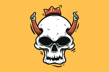 Cartoon Skull With Hands And Crown