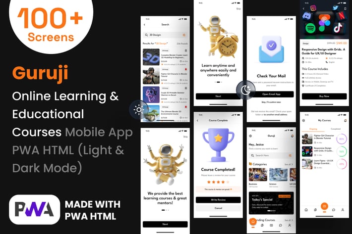 Online Learning and Education Mobile App PWA HTML