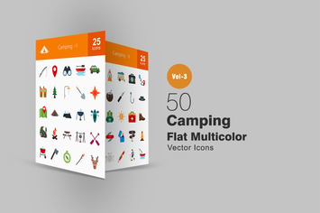 50 Camping Flat Multicolor Icons