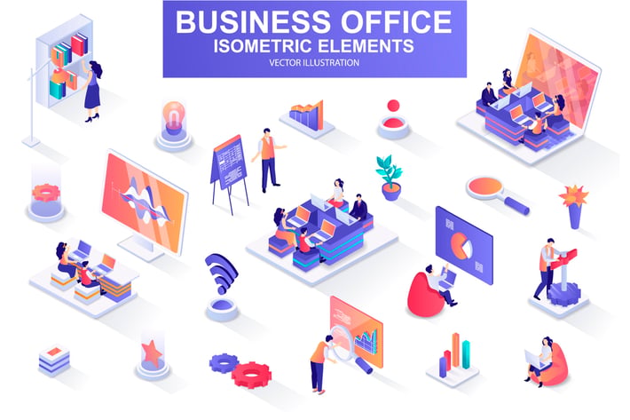Business Office Isometric Design Elements