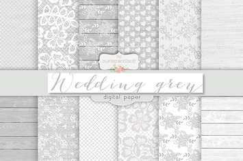 Grey wedding digital paper pack