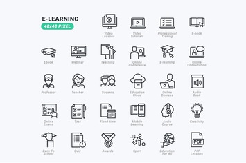 Thin Line Icons Set of E-learning