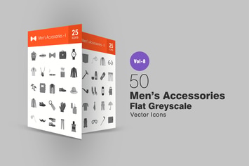 50 Men's Accessories Flat Greyscale Icons