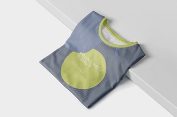 Folded Round-Neck T-Shirts Mockups