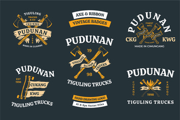 Axe and Ribbon Vintage Badges