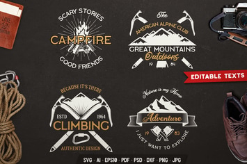 Outdoors Adventure Logos Set, Retro Camp Badges