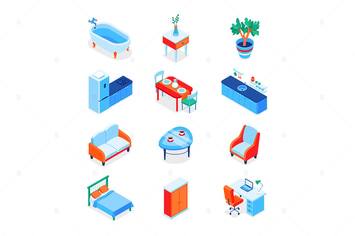 Home Interior Elements - Modern Isometric Icons