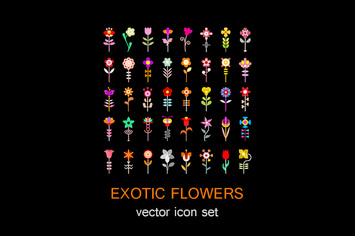 Exotic Flowers vector icon set