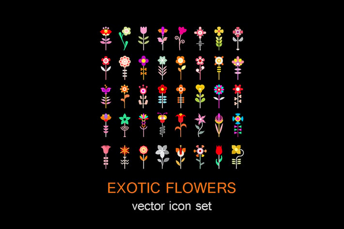 Exotic Flowers vector icon set