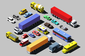 Vector isometric cars, trucks and other vehicles