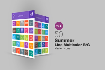50 Summer Line Multicolor Icons