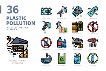 Plastic Pollution Filled Outline Style Icon Set