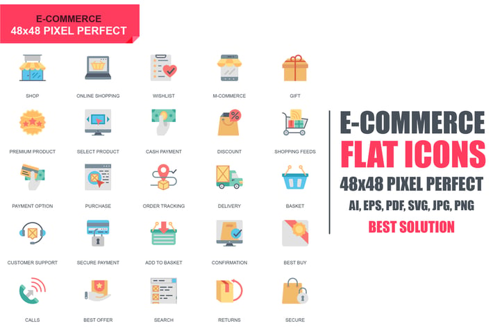 Simple Set E-Commerce and Shopping Flat Icons