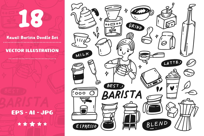 Kawaii Barista Doodle Set