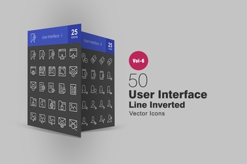 50 User Interface Line Inverted Icons