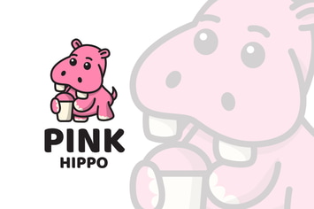Pink Hippo Cute Logo Template