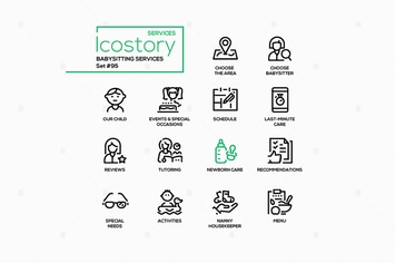 Babysitting services - line design style icons