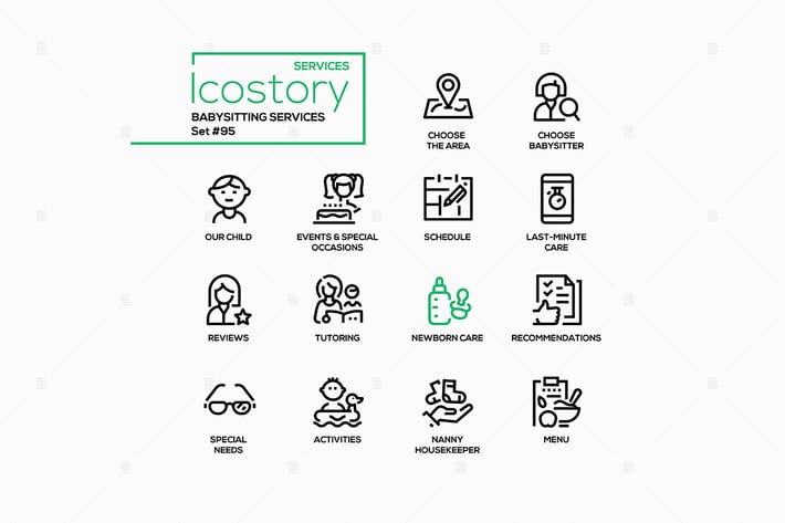 Babysitting services - line design style icons
