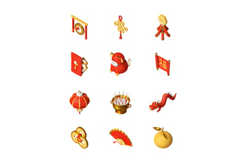 Chinese New Year - set of colorful 3d icons