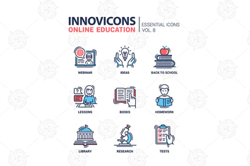 Online education line design icons set