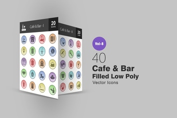 40 Cafe & Bar Filled Low Poly Icons
