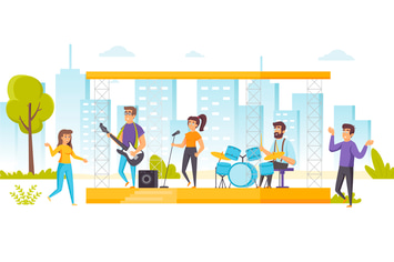 People Enjoying Music Flat Scene Situation