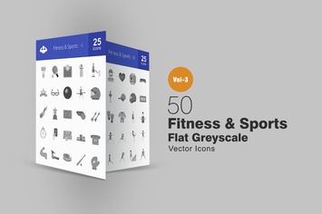 50 Fitness & Sports Greyscale Icons