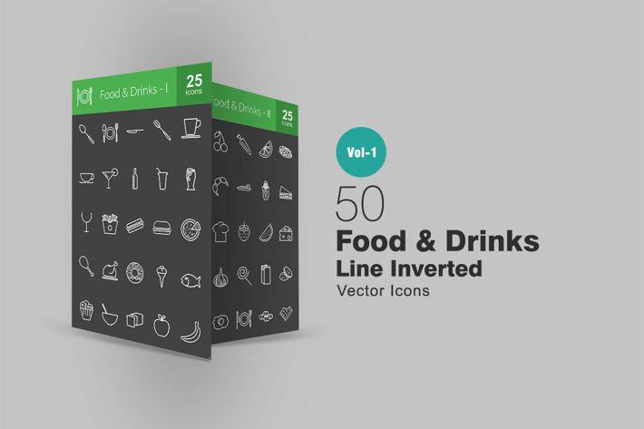 50 Food & Drinks Line Inverted Icons