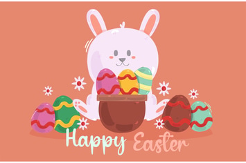 Happy Easter Day with Bunny Illustration