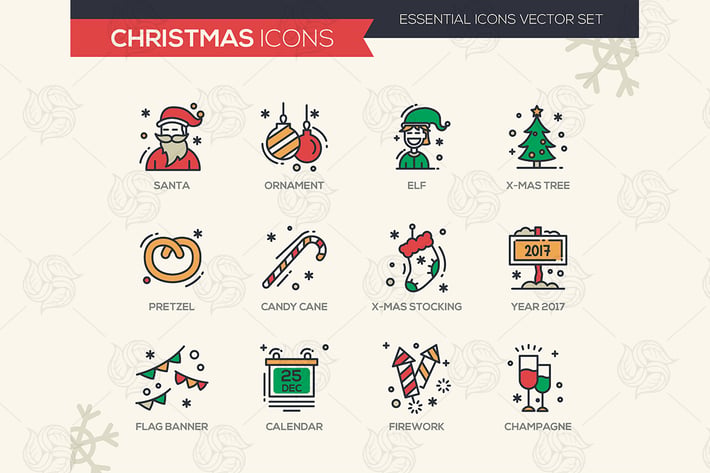 Christmas and New Year - Line Design Icons Set