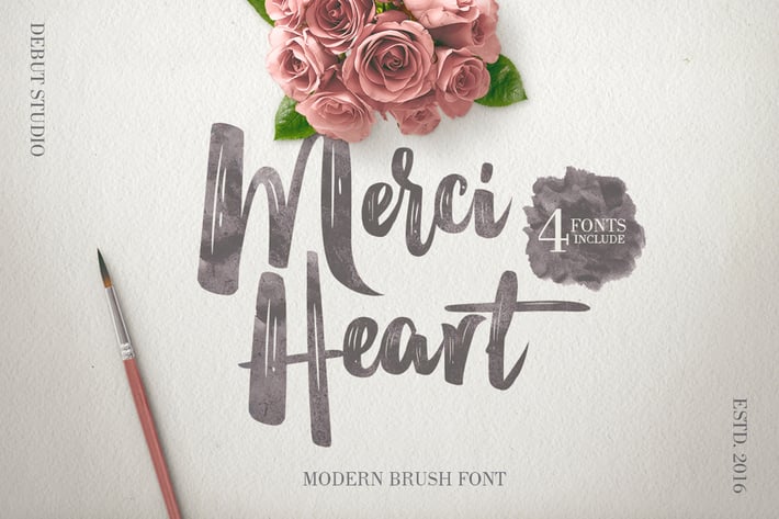 Merci Heart Brush Script