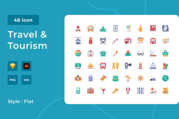 Travel & Tourism Flat Style Icon Pack