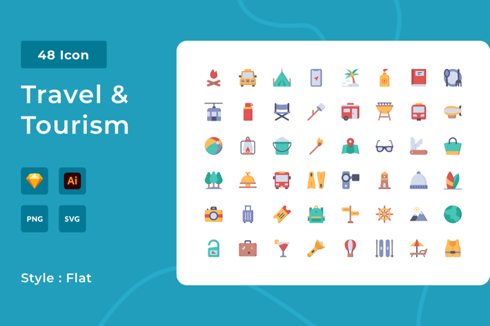 Travel & Tourism Flat Style Icon Pack