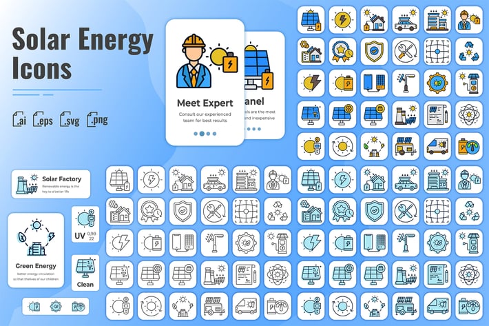 30 Line Iconset Solar Energy with 3 styles
