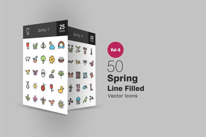 50 Spring Filled Line Icons