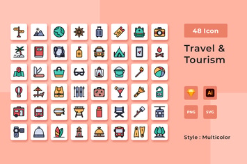 Travel & Tourism Multicolor Style Icon Pack