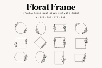 12 Floral Frame line art illustration element 
