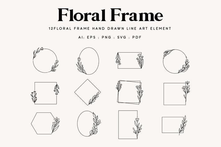 12 Floral Frame line art illustration element 