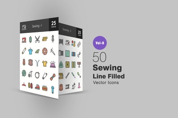 50 Sewing Line Filled Icons
