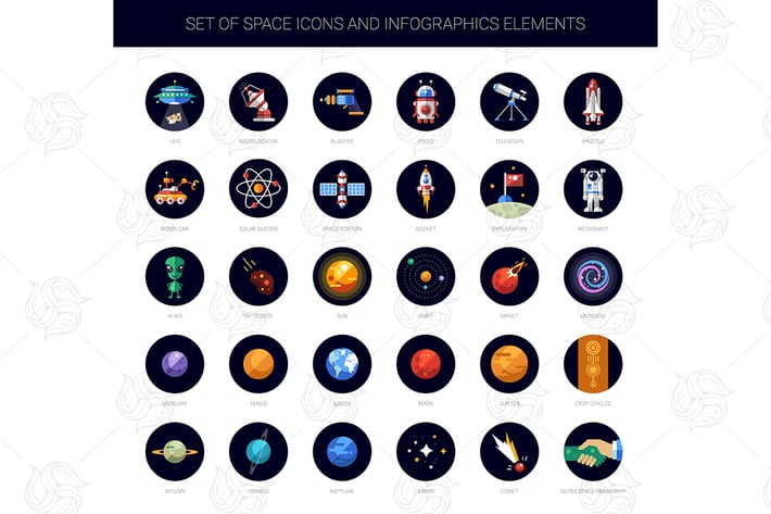 Space - modern flat design icon set