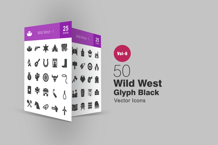 50 Wild West Glyph Icons