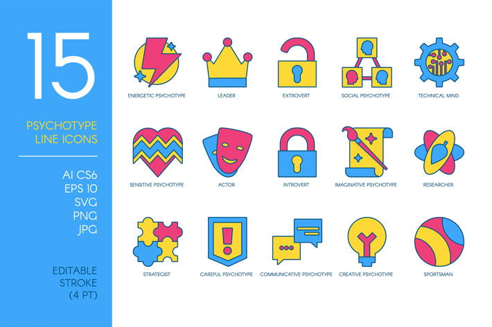 Personality Psycho Type Icons Set