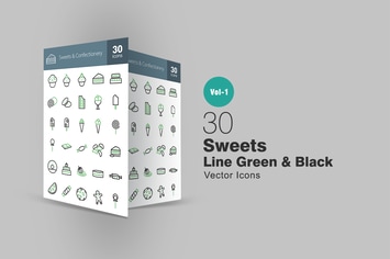30 Sweets & Confectionery Line Green & Black Icons