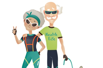 Cartoon active old couple